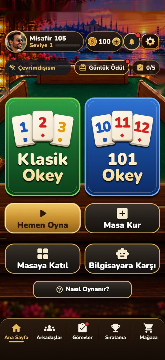 Main screen with Classic Okey and 101 Okey