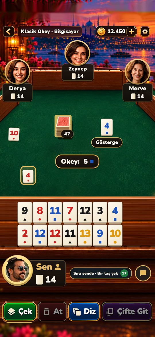 A Classic Okey table against the computer