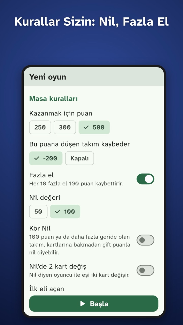 Masa kurallarını seç