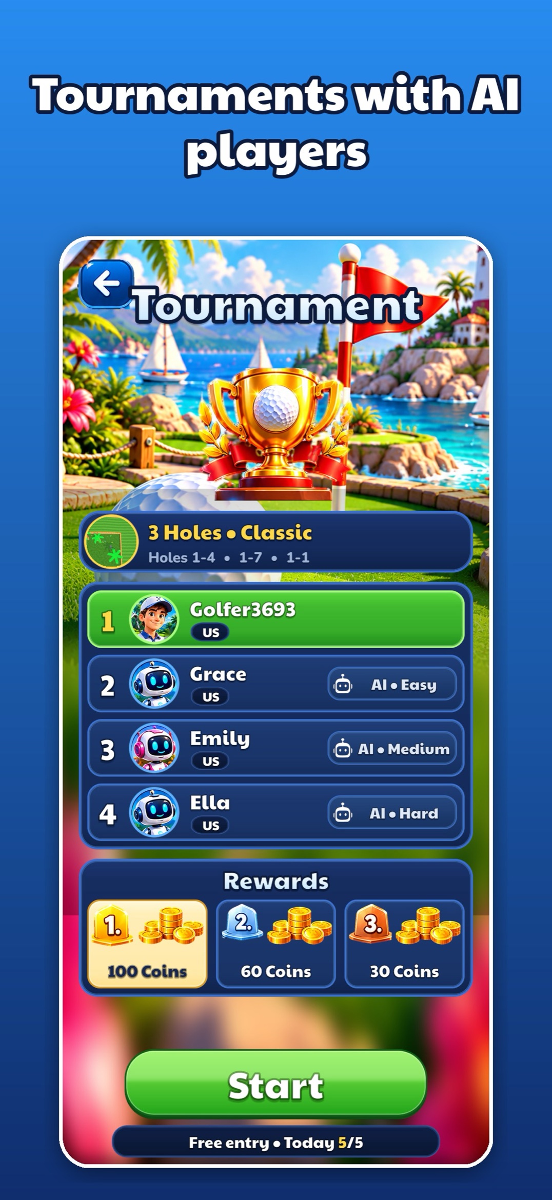 A 4-player tournament with players labelled AI