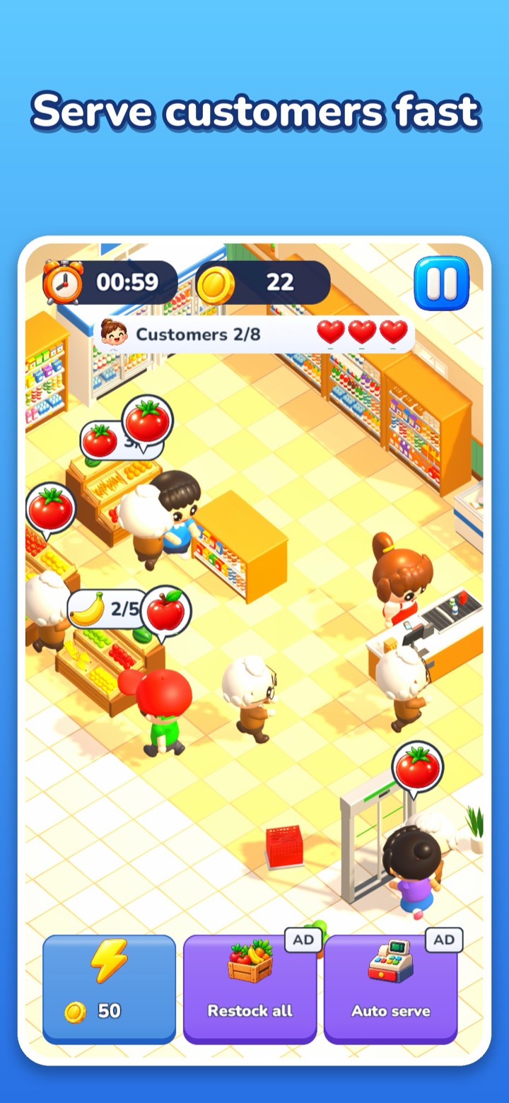 The cashier serving shoppers at the register
