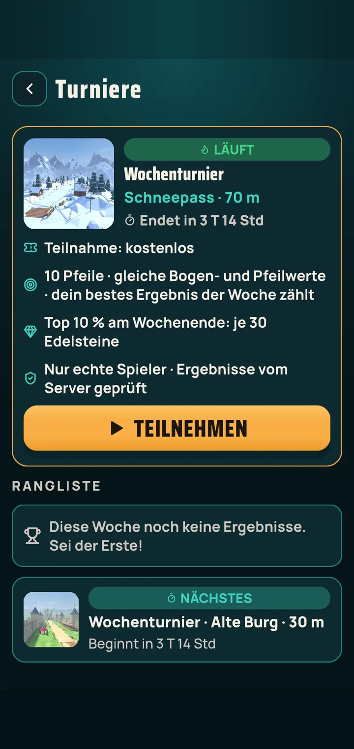 Wochenturnier mit kostenloser Teilnahme