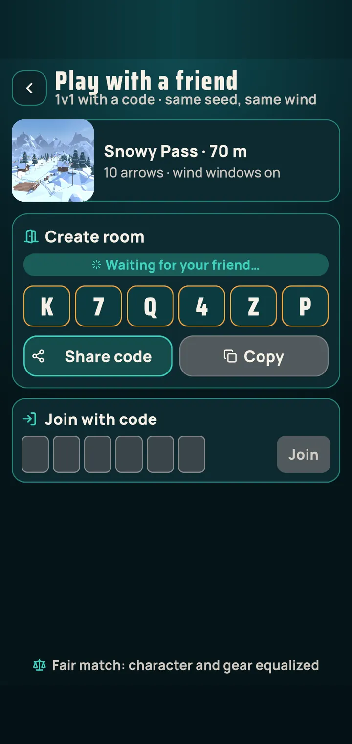 Room code to duel a friend