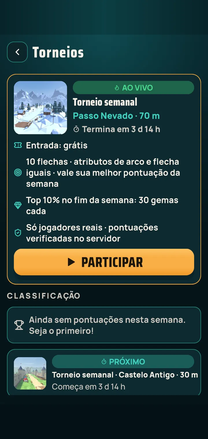 Torneio semanal com entrada grátis