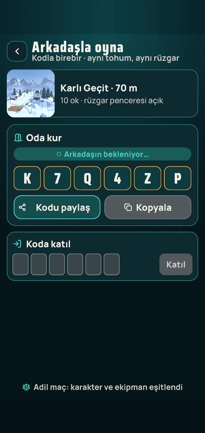 Arkadaşla düello için oda kodu