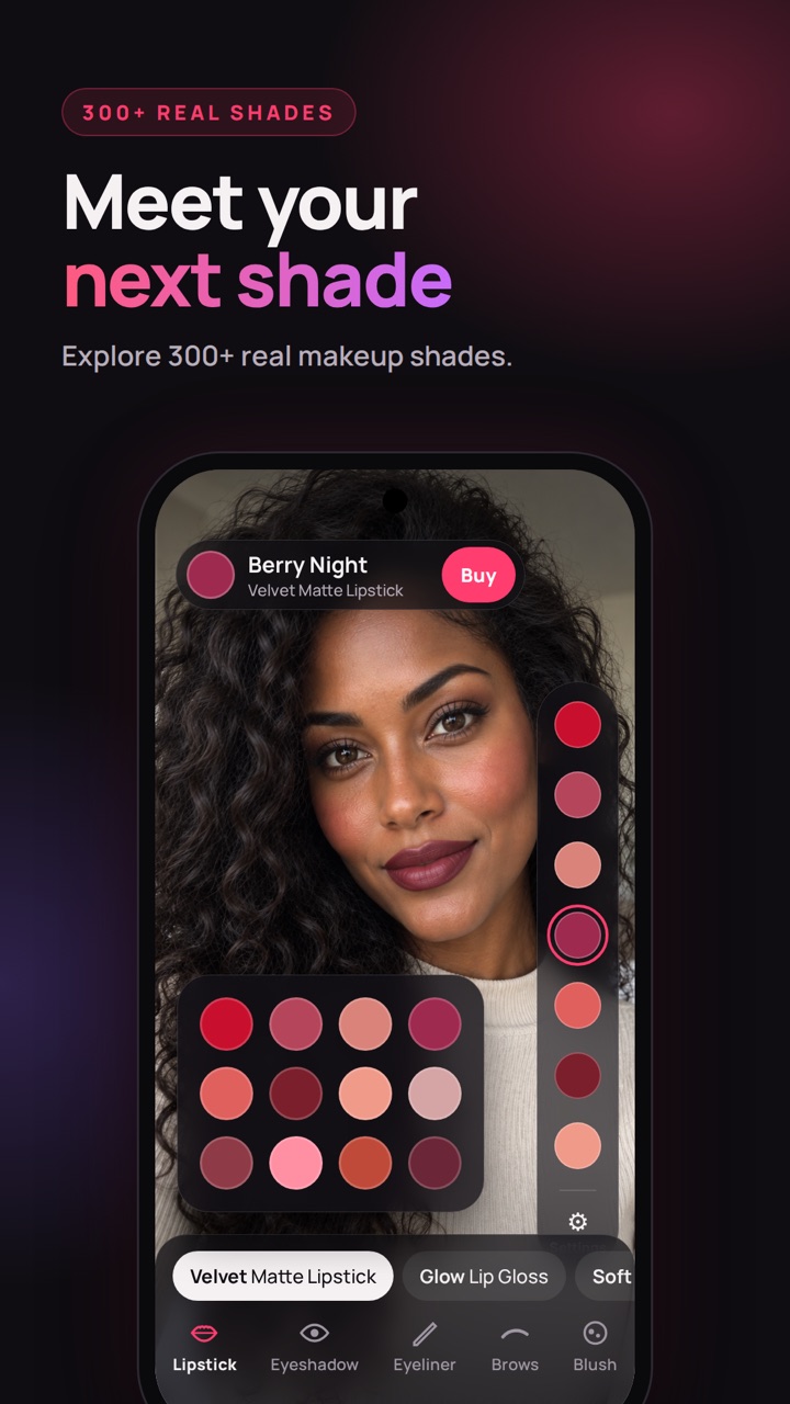 A grid of lipstick shades next to the face