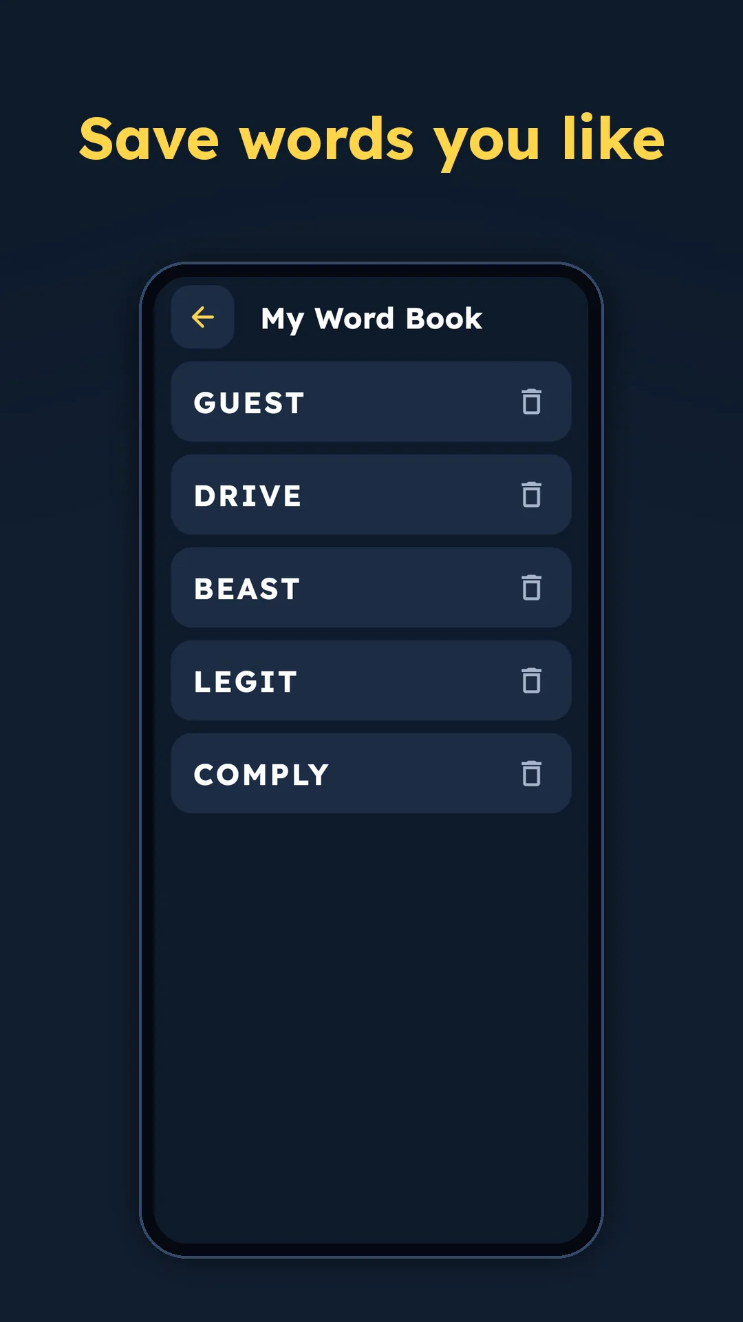 Saved words in My word book